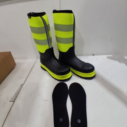 MENS TERRATRAX WATERPROOF STEEL TOE NEOPRENE MUCK MUD BOOTS WITH ANTI-SLIP OUTSOLE - 9 - YELLOW/BLACK - (STYLE: BJ02-N8) image 2