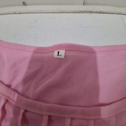 WOMENS SHORT SLEEVE T-SHIRT DRESS WITH POCKETS - LARGE - PINK (MODEL: LOVZFMLL) image 2