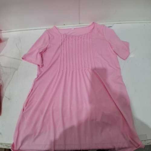 WOMENS SHORT SLEEVE T-SHIRT DRESS WITH POCKETS - LARGE - PINK (MODEL: LOVZFMLL) image 3