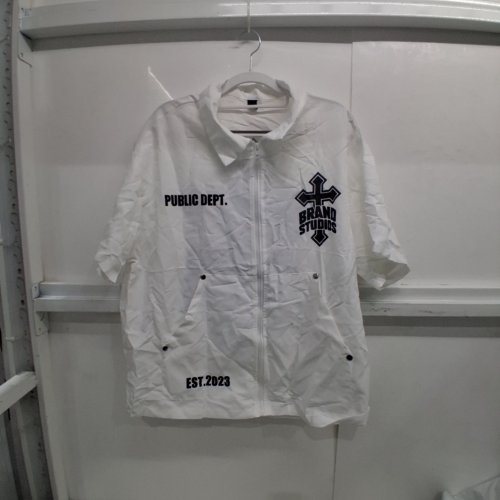 MEN'S MANFINITY STREETRUSH OVERSIZED GOTHIC CROSS ZIPPERED SHORT SLEEVE SHIRT - LARGE - WHITE/BLACK image 2