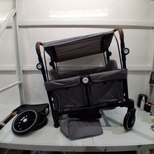YMCLUB DOUBLE WAGON STROLLER WITH CANOPY - 350 LBS CAPACITY - GREY (ITEM: ETD067GR) image 3