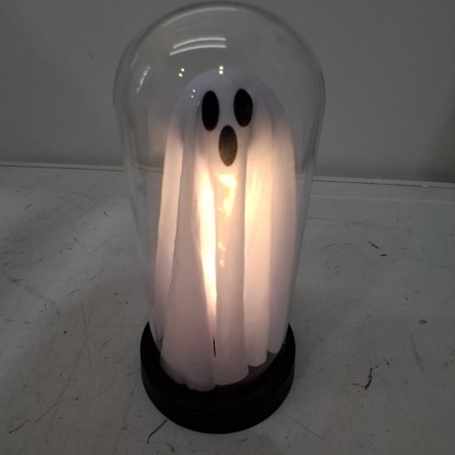 INDOOR-LIGHT UP GHOST IN GLASS HALLOWEEN DECORATION - 8.3" - WHITE/BLACK image 2