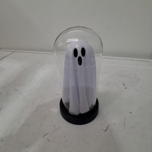 INDOOR-LIGHT UP GHOST IN GLASS HALLOWEEN DECORATION - 8.3" - WHITE/BLACK image 3