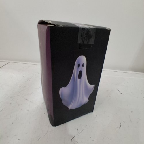 INDOOR-LIGHT UP GHOST IN GLASS HALLOWEEN DECORATION - 8.3" - WHITE/BLACK image 4