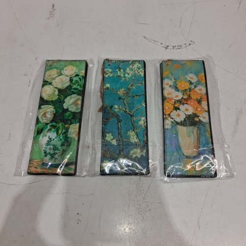 6PC LEATHER BOOKMARKS WITH STRING - ASSORTED FLORAL DESIGNS image 2