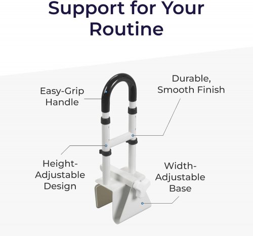 DRIVE MEDICAL ADJUSTABLE BATHTUB SAFETY RAIL TOOL-FREE CLAMP MOUNT – 300LBS CAPACITY – WHITE/BLACK (MODEL: RTL12036-ADJ) image 2