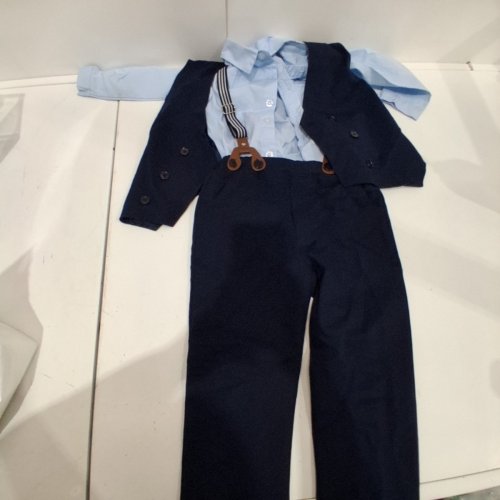 BOY'S FORMAL DRESS OUTFIT WITH SHIRT VEST PANTS AND SUSPENDERS - 3T-4T - LIGHT BLUE AND NAVY image 2