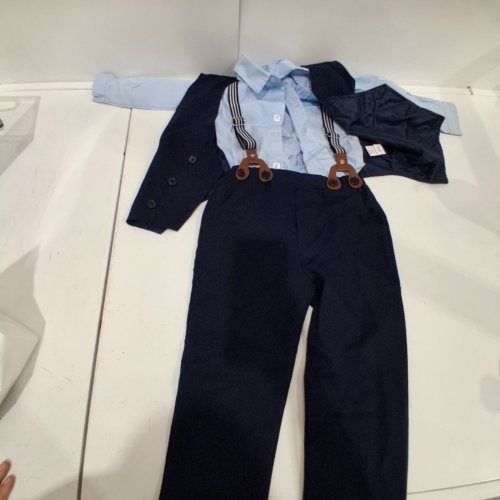 BOY'S FORMAL DRESS OUTFIT WITH SHIRT VEST PANTS AND SUSPENDERS - 3T-4T - LIGHT BLUE AND NAVY image 4