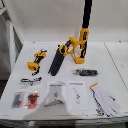 MILBIS CORDLESS CHAIN SAW AND PRUNING SHEARS SET WITH SAFETY ACCESSORIES - *TOOLS ONLY* - 8" - YELLOW / BLACK image 3