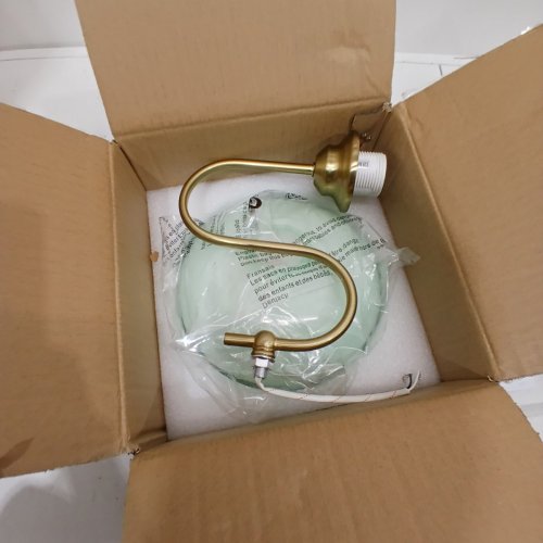 KCO LIGHTING MID CENTURY MODERN GLASS DOME WALL SCONCE WITH CURVED ARM - 11.2" - BRASS, MINT GREEN image 3