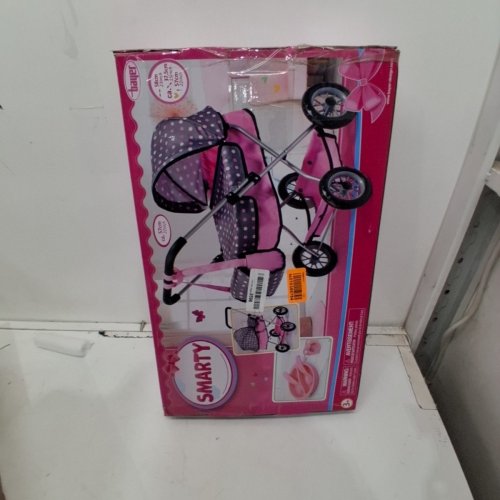BAYER SMARTY DOLL PRAM STROLLER TOY - FOR DOLLS UP TO 18" - 23" X 15" X 22" - PINK/GREY DOTS (MODEL: 12266AB) image 5