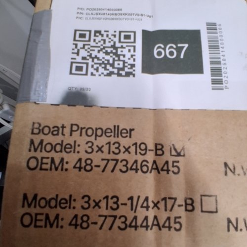 VEVOR MERCURY MERCRUISER 13 X 19 RH BOAT PROPELLER - BLACK (MODEL: 48-77346A45) image 2