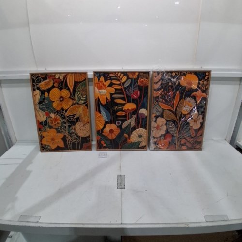 3PC SIGNINART FRAMED CANVAS WALL ART SET - 16" X 24" - ORANGE FLORAL image 2