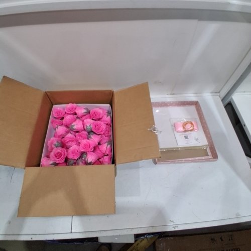 99PC FAUX GLITTER ROSE BOUQUET - 50 ROSES - PINK/GREEN image 3