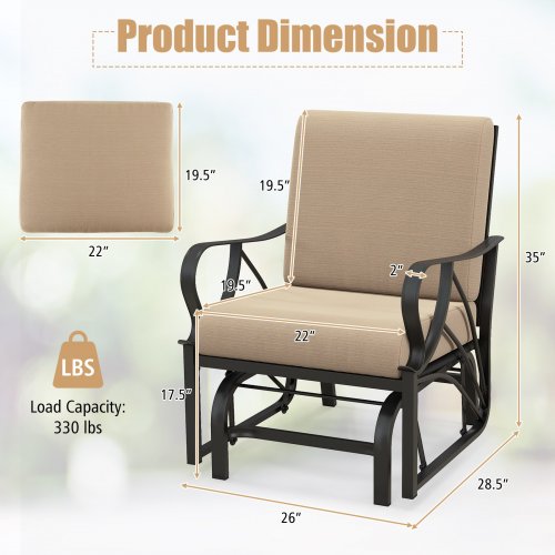 COSTWAY OUTDOOR PATIO GLIDER CHAIR WITH SMOOTH ROCKING MOTION - COFFEE (MODEL: NP11170CF) image 2