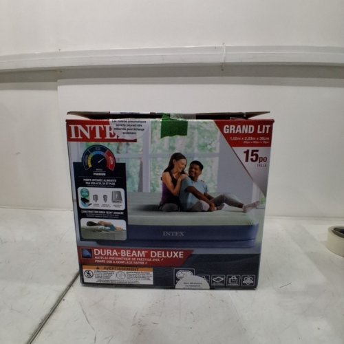 INTEX DURA-BEAM PRESTIGE AIR MATTRESS WITH BUILT IN USB PUMP - 15" RAISED QUEEN - BLUE/GREY (MODEL: 66179MW) image 4