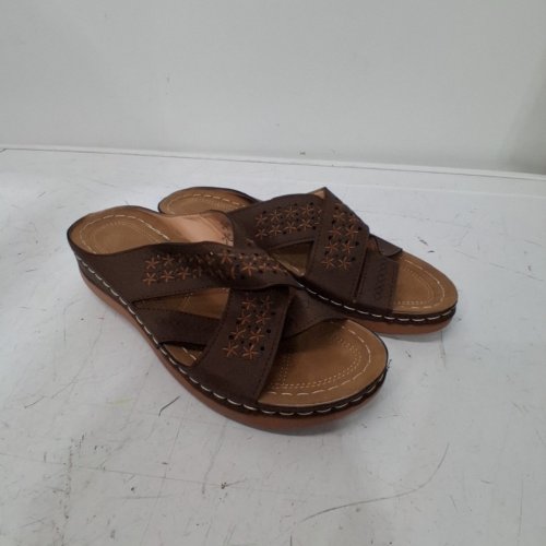 WOMEN'S OPEN TOE SLIDE SANDALS - 9.5 - BROWN image 3