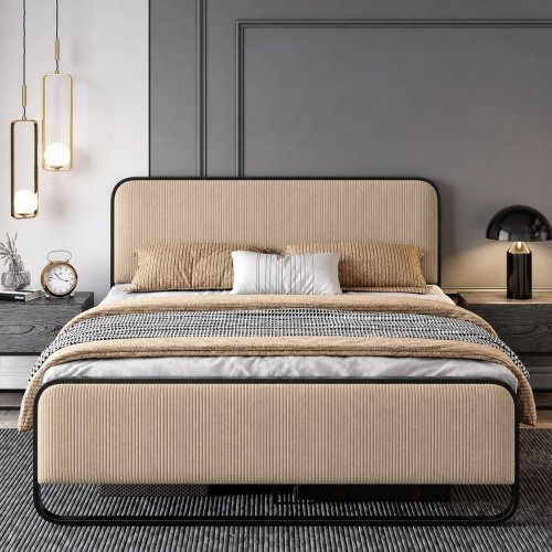 DECORITIVE FABRIC BED FRAME - QUEEN - BEIGE (MODEL: WDL_YJRBTC003/WDLYJRBTC003) image 2