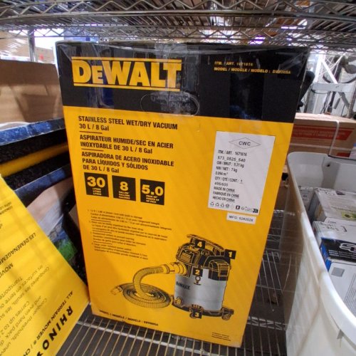 DEWALT PRO STAINLESS STEEL WET/DRY VACUUM - 8GAL/30L - 5HP - SILVER/BLACK (MODEL: DXV08S / 1671616A) image 6