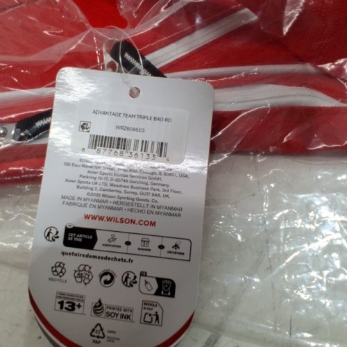 WILSON ADVANTAGE TEAM TRIPLE TENNIS RACKET BAG RED/WHITE image 4