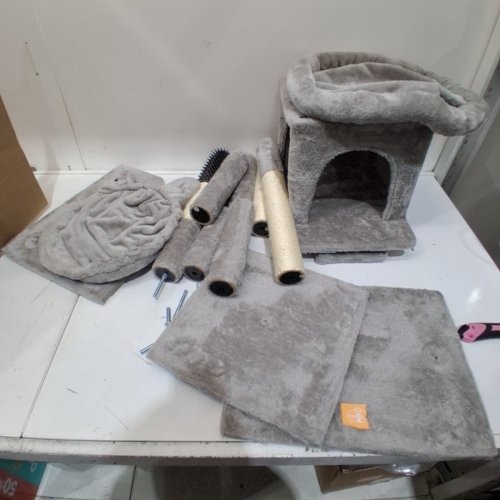 HEYBLY CAT TOWER CONDO FOR INDOOR CATS WITH PADDED PLUSH PERCH AND CAT SELF GROOMER BRUSH - 42.5" - GREY (MODEL: HCT005SG) image 2