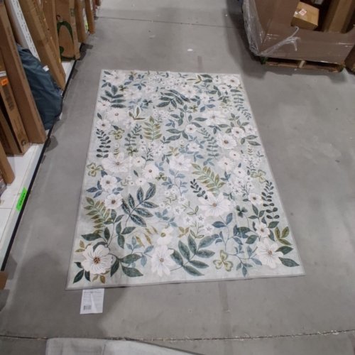 2PC WASH LUXE FLORAL AREA RUG - 5FT X 7FT / 27" X 60" - GREY, BLUE, GREEN, AND WHITE (MODEL: 2046294) image 4