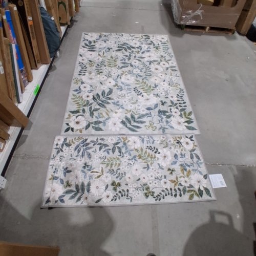 2PC WASH LUXE FLORAL AREA RUG - 5FT X 7FT / 27" X 60" - GREY, BLUE, GREEN, AND WHITE (MODEL: 2046294) image 5
