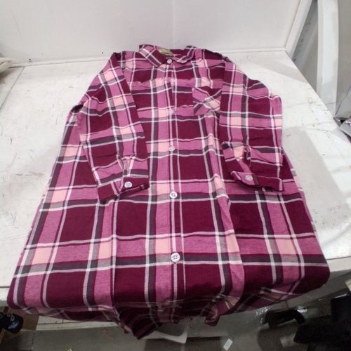 WOMEN'S PLAID BUTTON-FRONT LONG SLEEVE NIGHTGOWN - LARGE - BURGUNDY AND PINK image 2