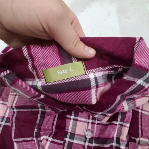 WOMEN'S PLAID BUTTON-FRONT LONG SLEEVE NIGHTGOWN - LARGE - BURGUNDY AND PINK image 3