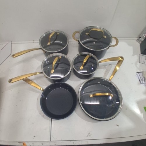 10PC LAGOSTINA ELEGANZA MULTI-COAT NON-STICK COOKWARE SET - BLACK/GOLD image 3