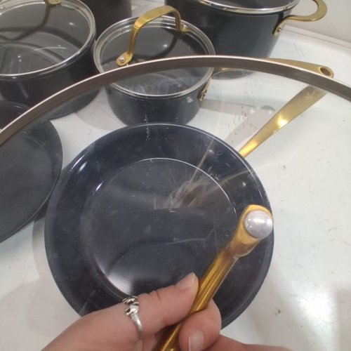 10PC LAGOSTINA ELEGANZA MULTI-COAT NON-STICK COOKWARE SET - BLACK/GOLD image 4