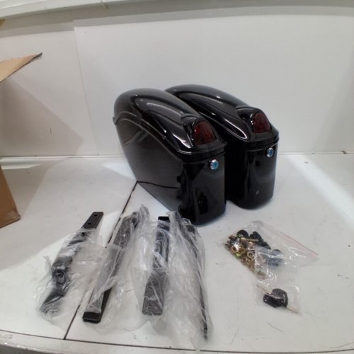 2PK UNIVERSAL HARD SADDLE BAGS FOR CRUISER MOTORCYCLES WITH LIGHTS - BLACK image 2