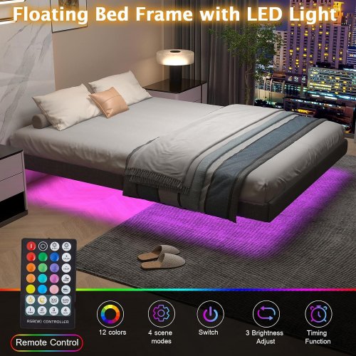 RVONOW FLOATING METAL BED FRAME WITH LED LIGHTS - FULL - GRAY/BLACK - (MODEL: C236-FE-FH) image 3