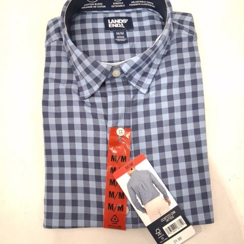 MEN'S LANDS' END BUTTON DOWN SHIRT - MEDIUM - BLUE PLAID (STYLE: 1877032) image 3