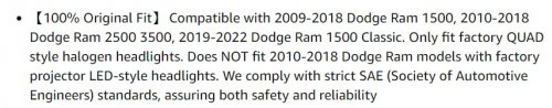 FEBERG OE STYLE ANTI-YELLOWING HEADLIGHTS WITH FACTORY QUAD STYLE HEADLAMP - FOR 09-18 DODGE RAM 1500 image 2