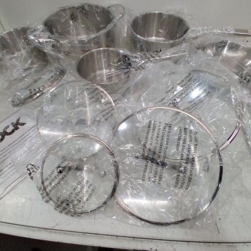 10PC STARFRIT THE ROCK PERFORMANCE STAINLESS STEEL COOKWARE SET WITH 3 SAUCEPANS, STOCKPOT & FRY PAN WITH LIDS - SILVER/SATIN FINISH (MODEL: 031124-001-0000) image 3