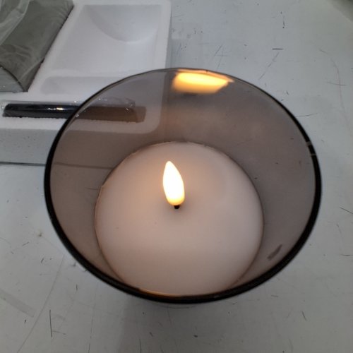 3PK EYWAMAGE GLASS FLAMELESS CANDLES WITH REMOTE - GRAY image 2