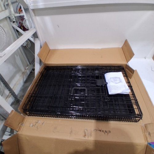 AMAZON BASICS FOLDABLE DOUBLE-DOOR METAL WIRE DOG CRATE ; 24" - BLACK image 2