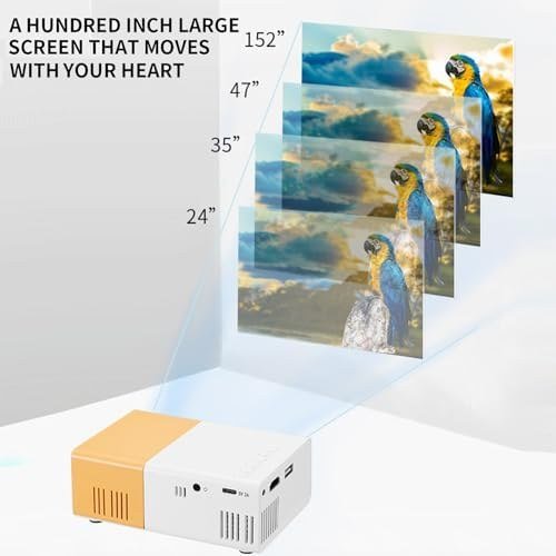 VBESTLIFE MINI PORTABLE 1080P LED PROJECTOR - COMPATIBLE WITH USB & HDMI- ORANGE /WHITE image 2