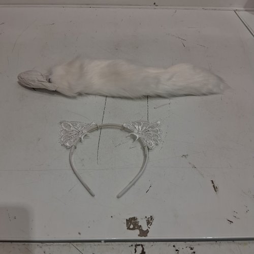 2PC CAT EARS AND MEDIUM STAINLESS STEEL BUTT PLUG TAIL - WHITE EARS / WHITE TAIL image 5