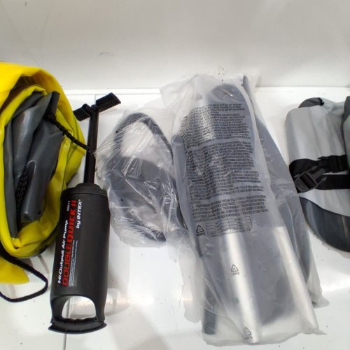 INTEX EXPLORER K2 INFLATABLE KAYAK SET WITH ALUMINUM OARS AND PUMP - 2 PERSON - 400LBS CAP - YELLOW/GREY (MODEL: 68307EP) image 5