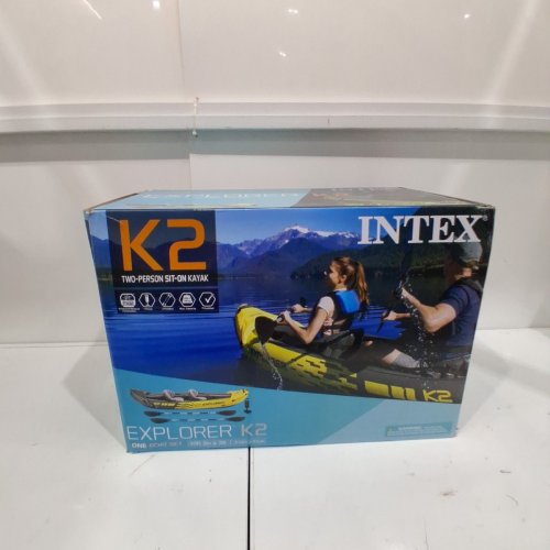 INTEX EXPLORER K2 INFLATABLE KAYAK SET WITH ALUMINUM OARS AND PUMP - 2 PERSON - 400LBS CAP - YELLOW/GREY (MODEL: 68307EP) image 8