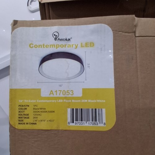 AECOLUX CONTEMPORARY LED FLUSH MOUNT LIGHT - 16" X 16" X 3.5" - 26W - 120 V - 3000 K/4000 K/5000 K BLACK / WHITE (MODEL: A17053) image 2