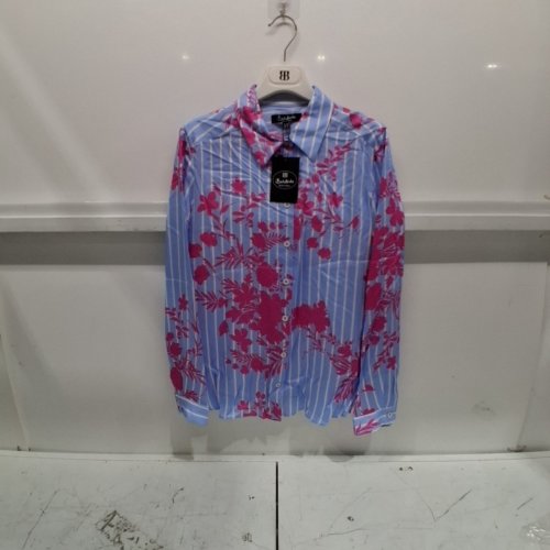 WOMEN'S BARILOCHE STRIPED BUTTON-UP SHIRT - SMALL / MEDIUM - BLUE / FUCHSIA / WHITE (STYLE : AMINA) image 2