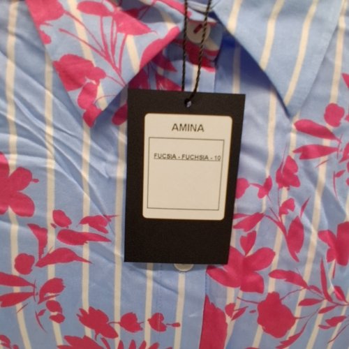 WOMEN'S BARILOCHE STRIPED BUTTON-UP SHIRT - SMALL / MEDIUM - BLUE / FUCHSIA / WHITE (STYLE : AMINA) image 6