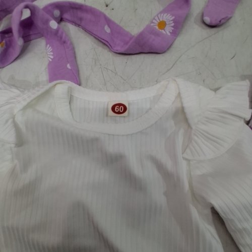 3PC NEWBORN BABY GIRL CLOTHES - 0-3 - WHITE\PURPLE image 2