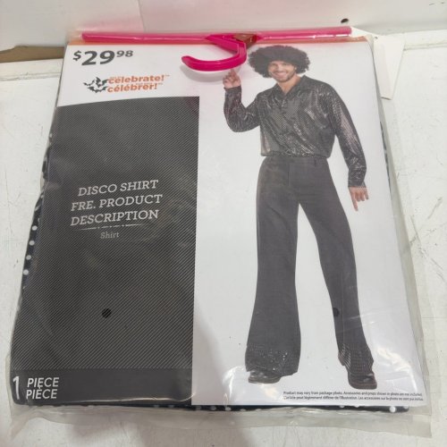 MEN'S WAY TO CELEBRATE DISCO SEQUIN COSTUME SHIRT - MEDIUM (32-34) - BLACK AND SILVER image 2