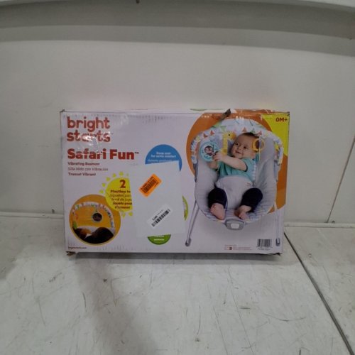 BRIGHT STARTS SAFARI FUN PORTABLE 3-POINT HARNESS VIBRATING BOUNCER WITH TOY BAR - SAFARI/MULTICOLORED (MODEL: 12204) image 6