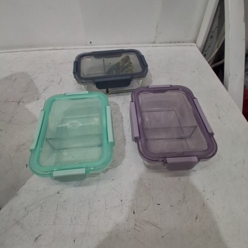 6PC ELLO COLOUR LOCK DIVIDED GLASS CONTAINER MEAL PREP SET - 800ML - MULTICOLOUR (MODEL: 1901809) image 3