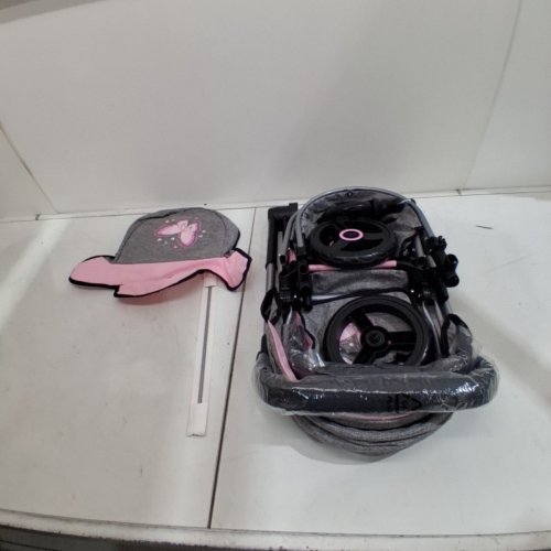 BAYER DESIGN - DOLLS PRAM XEO - ADJUSTABLE REVERSIBLE HANDLE BABY STROLLER FOR DOLLS WITH BAG - AGES 3+ - GREY/PINK (MODEL: 17033AA) image 2